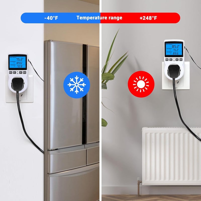 INKBIRDPLUS Plug in Thermostat Temperature Controlled Outlet Digital Thermostat Outlet Heating Cooling Control Timer 1800W 110V 15A Backlit Display (TC/Timer) - Image 3